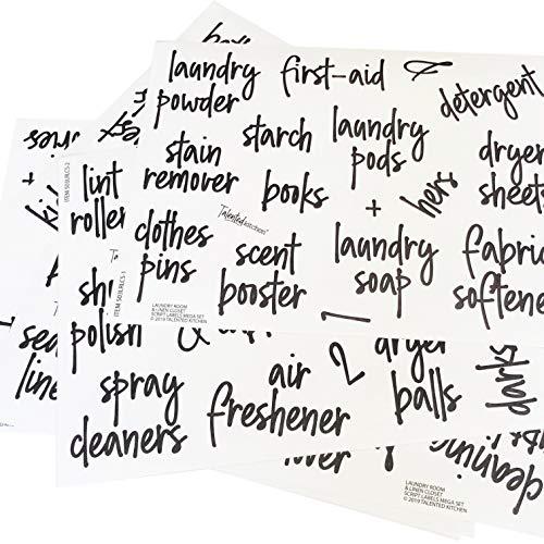 Talented Kitchen 141 Laundry Room & Linen Closet Organization Labels. Script, Printed Stickers. Clear, Water Resistant, Canister & Bin Labels to Declutter Spaces (Laundry Room & Linens - 141 Labels)