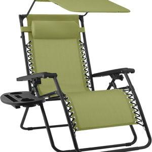 Best Choice Products Folding Zero Gravity Outdoor Recliner Patio Lounge Chair w/Adjustable Canopy Shade, Headrest, Side Accessory Tray, Textilene Mesh - Dusty Green