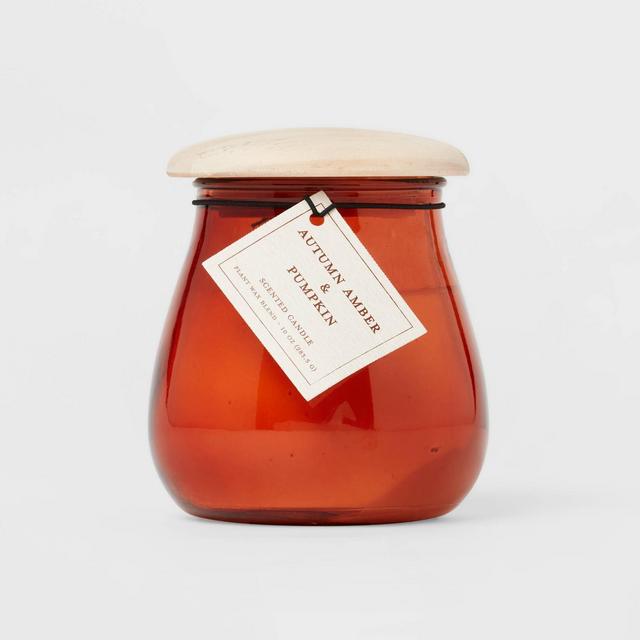 10oz Autumn Amber & Pumpkin Glass Mushroom Figural Candle Rust - Threshold™