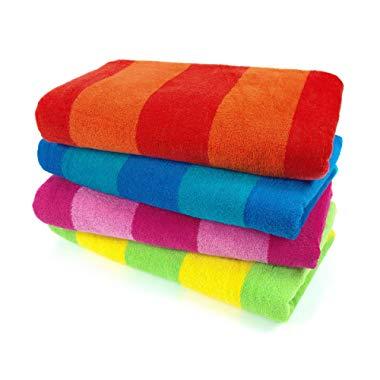 Kaufman – 100% Cotton Velour Striped Beach & Pool Towel 4-Pack – 30in x 60in