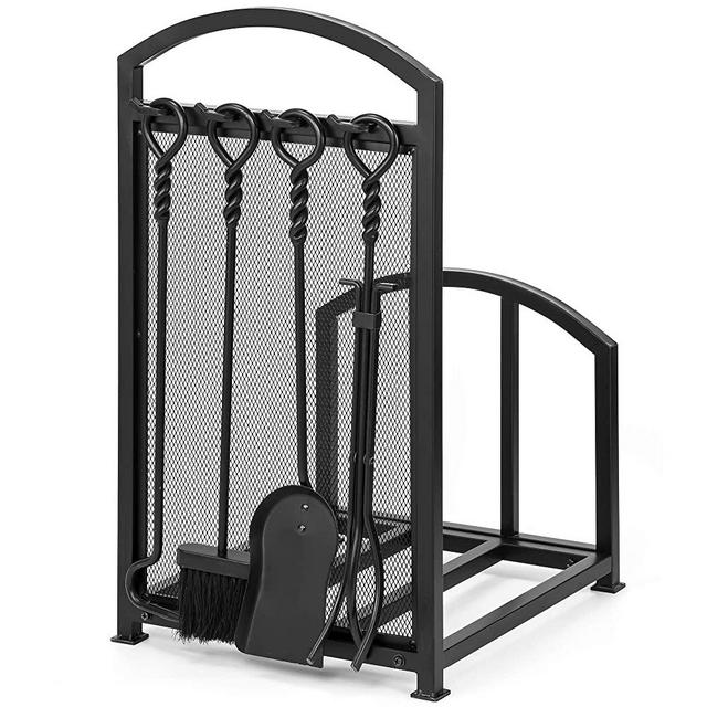Amagabeli 30.7in Tall Firewood Rack with 4 Tools Indoor Outdoor Firewood Holders Wood Holder Rack Lumber Storage Stacking Heavy Duty Wrought Iron Log Bin Holder Large Tool Set Accessories
