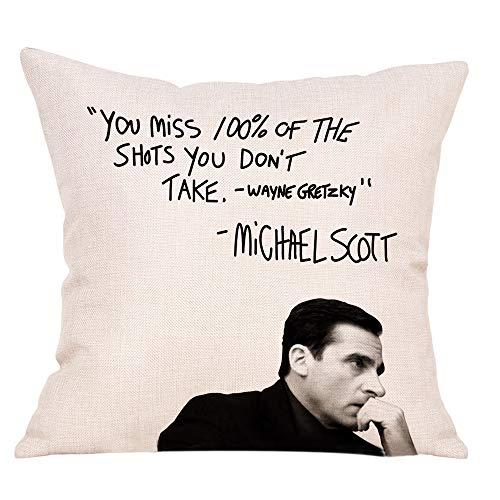 Fbcoo The Office TV Show Decorative Throw Pillow Case Wayne Gretzky Funny Michael Scott Quote Cushion Cover Home Decor 18 x 18 Inch Cotton Linen for Sofa Couch