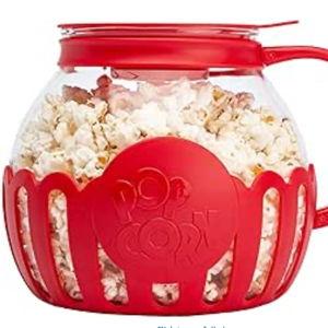 Ecolution Patented Micro-Pop Microwave Popcorn Popper with Temperature Safe Glass, 3-in-1 Lid Measures Kernels and Melts Butter, Made Without BPA, Dishwasher Safe, 3-Quart, Red