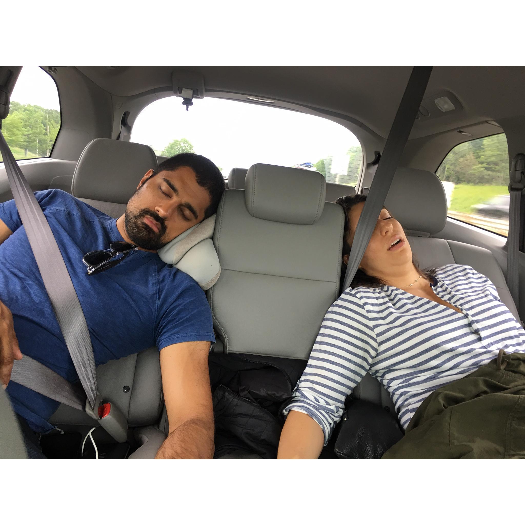 My Mom taking a picture of us on the way back after eating way too much lobster in Maine