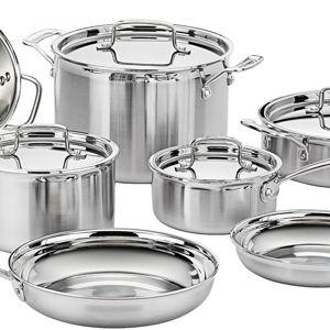 Cuisinart 12-Piece MultiClad Pro Triple Ply Stainless Steel Cookware Set, Heat Surround Technology, Cool Grip Handles, Oven Safe to 500°F, MCPS-12N, Silver