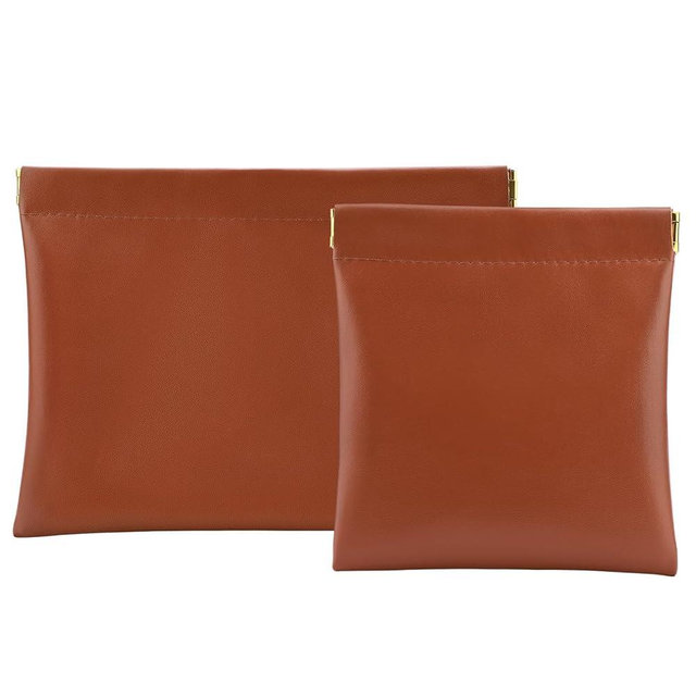 2 PCS Ladies Small Makeup Bag for Purse,Small Makeup Pouch,Purse organizer,Coin purse lipstick Cosmetic Accessories Organizer,Travel Set Organizer,Waterproof Portable Zipperless Self-Sealing(Brown)