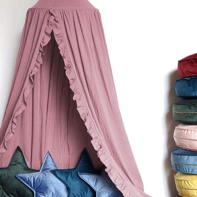 MOMAID Bed Canopy with Frills Reading Nook Game Tent for Kids Boho Hanging Net Play Room Decor(Dusty Rose)