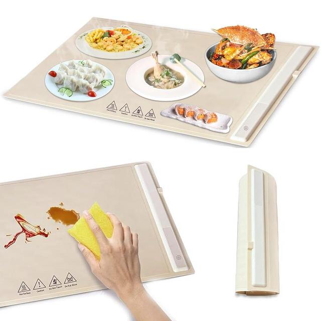Portable Electric Warming Tray with Adjustable Temperature, 110V Foldable Food Warmer Fast Heating, Large Surface Area, Nano Silicone Corded Heating Pad Hot Plate Trays for Buffet, Family Gatherings