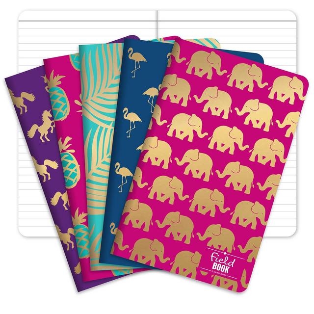 Field Notebook/Journal - Gold Foil Patterns - Lined Memo Book (5"x8") - Pack of 5