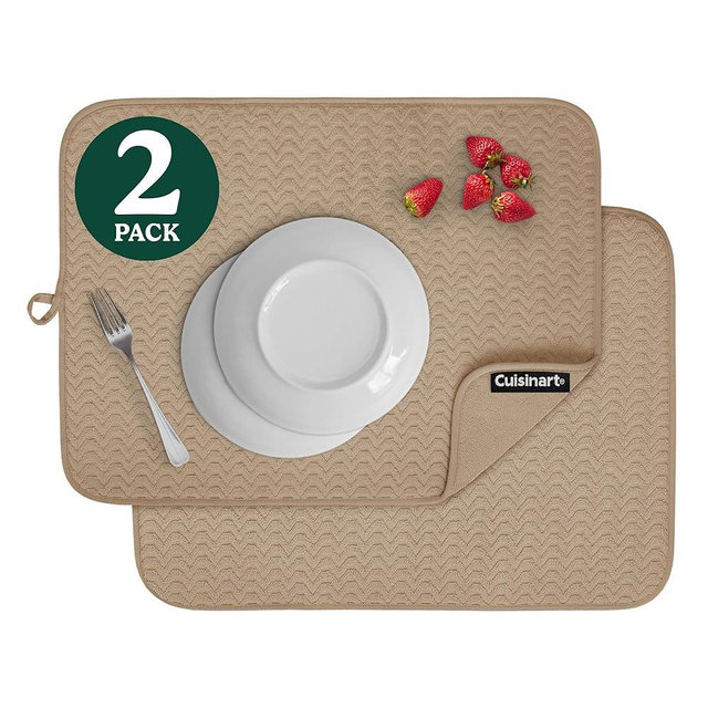 Cuisinart Dish Drying Mats for Kitchen Counter - (2) 18" x 24" Ultra Absorbent Dish Drying Mat XL - Foldable, Machine Washable, Fast Drying Dish Mat (Geostripe)