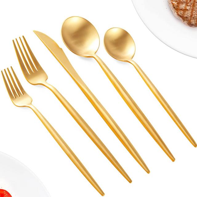 Gold Flatware Set Matte Gold Silverware Set 30-Piece Gold Utensils Set Gold Cutlery Set For 6 Dishwasher Safe,Packed Nice Gift Box With Ribbon