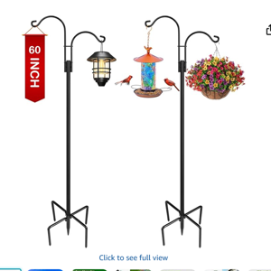 XDW-GIFTS Double Shepherds Hooks for Outdoor, 2-Pack Heavy Duty Garden Pole for Hanging Bird Feeder, Plant Baskets, Solar Light Lanterns, Garden Plant Hanger Stands with 5 Base Prongs