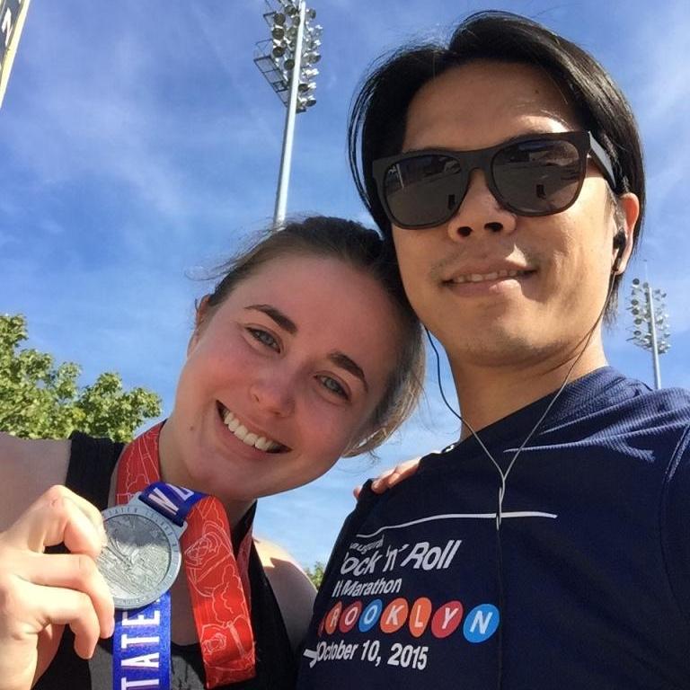 Jess after completing her final qualifying race for the 2016 NYC Marathon with her race-day assistant.