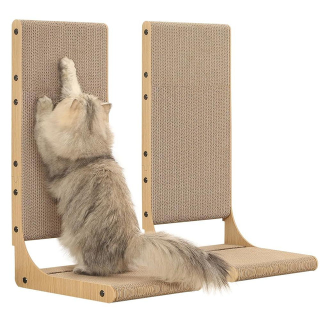 Zakkart 2-Pack Cat Scratching Board, 25.6'' Tall Cardboard L Shape Vertical Cat Scratchers for Indoor Cats, Cat Scratching Post for Wall and Couch, Large