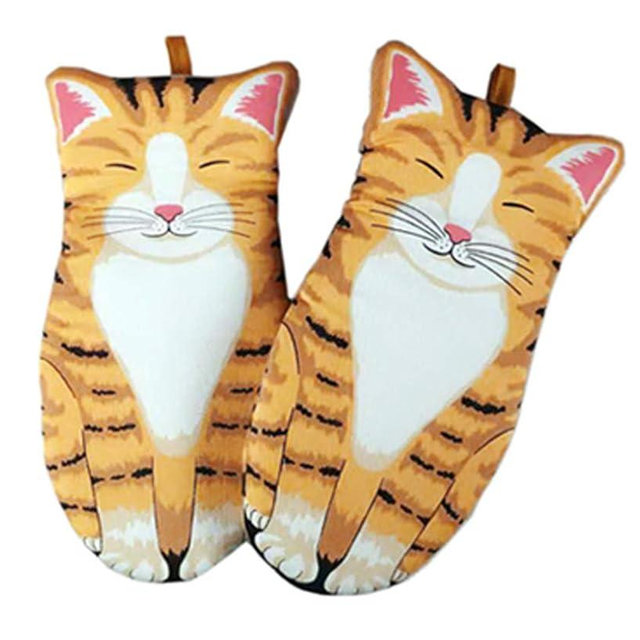 Oven Mitts Kitchen Cooking Baking Heat Resistant Cat Glove, 1 Pair Cat