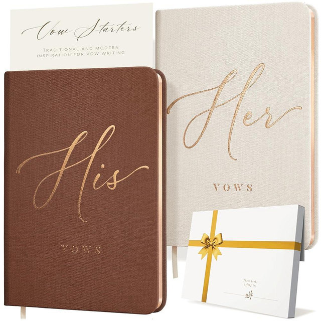 Vow Books His and Hers - Linen Wedding Vow Books Perfect as Bride & Groom Gifts, Wedding Registry Ideas - His & Hers Gifts Wedding Vow Book - Wedding Essentials & Accessories [Ivory & Terracotta]