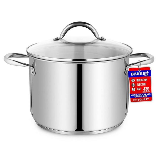Bakken-Swiss Deluxe 8-Quart Stainless Steel Stockpot w/Tempered Glass See-Through Lid - Simmering Delicious Soups Stews & Induction Cooking - Exceptional Heat Distribution - Heavy-Duty & Food-Grade