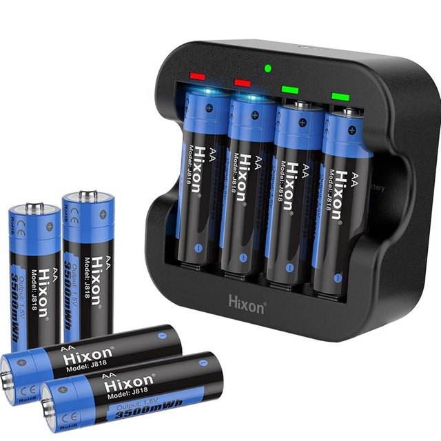 Hixon Rechargeable Lithium Batteries AA 3500mWh High-Capacity,Constant 1.5V Rechargeable Double A,1600 Cycle AA Li-ion Battery,Max 3A Current[8AA+1Charger]