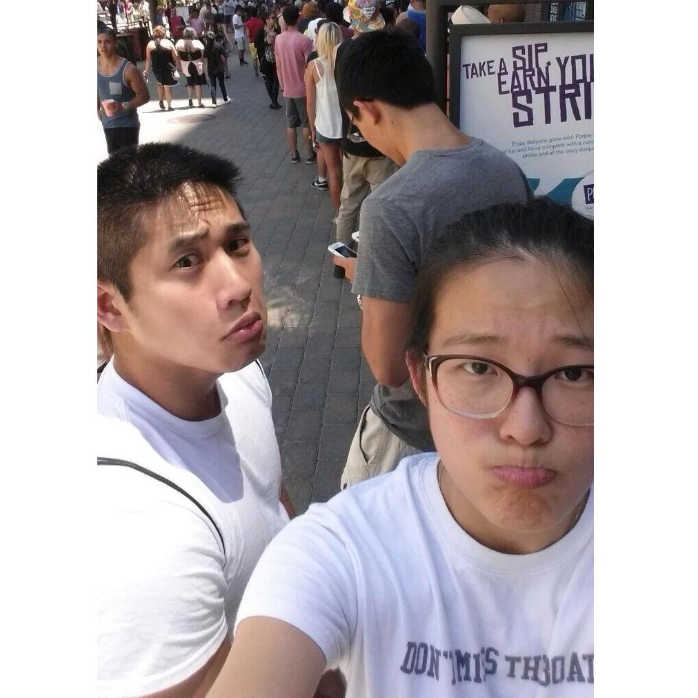 Giz waiting in line for our EDC tickets 2016. Only moments later would re-meet. We hadn't seen each other since high school before this moment.
