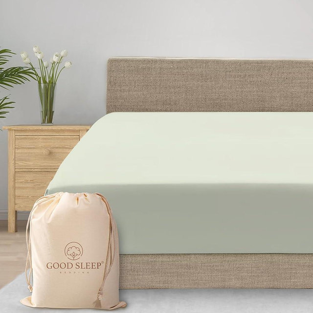 Good Sleep Bedding Queen Fitted Sheet Only - 100% Egyptian Cotton, 1000 TC Fitted Sheet Queen with 16" Deep Pockets, Soft & Breathable, Hotel Style Luxury Fitted Bed Sheets - Sage Green Fitted Sheets
