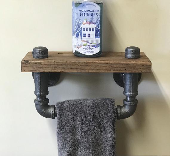10” Rustic hand towel holder with shelf