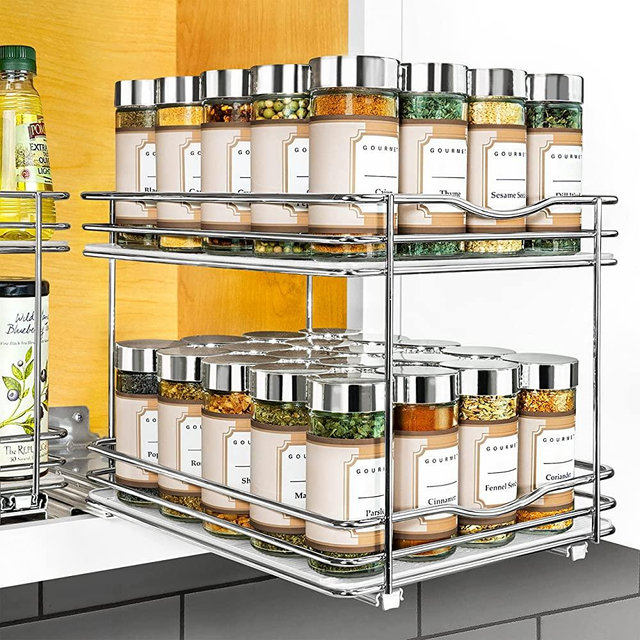 LYNK PROFESSIONAL® Pull Out Spice Rack Organizer for Cabinet - Slide Out Vertical Spice Rack - 8-1/4 inch Wide Sliding Spice Organizer Shelf - Double, Chrome