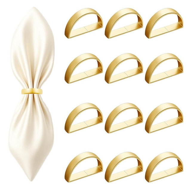 12 Pcs Stainless Steel Napkin Rings - Matt Gold Napkin Holder Buckles for Table Kitchen Dinner Party Wedding Christmas Party(Semicircle)