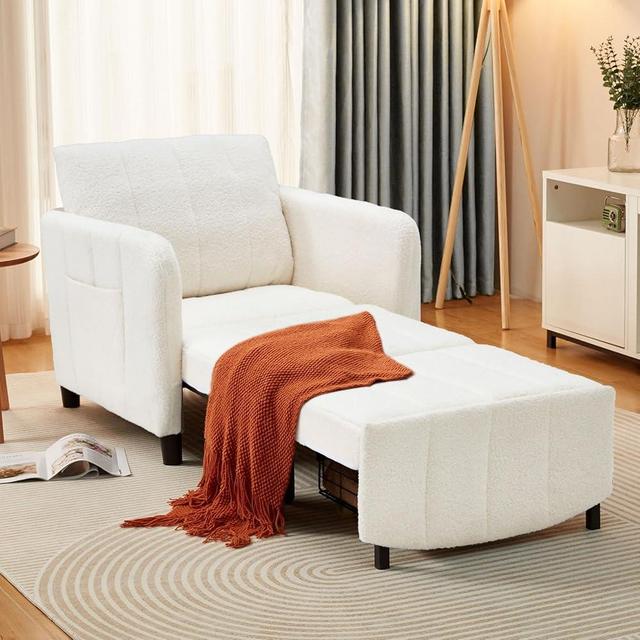 ZZW Sleeper Chair, 84" Extra Long Convertible Chair Bed, Upgraded 3-in-1 to 4-in-1 Pull Out Chair & Single Sofa Bed for Adult, Sleeping Chair for Living Room, Small Space (White)