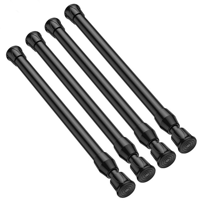 QINGYUN 4 Pack Small Tension Rod 12 to 19 Inch Adjustable Tension Curtain Rod Mini Closet Spring Rod No Drilling Short Tension Rods for Windows, Cupboard, Kitchen Cabinets, Black