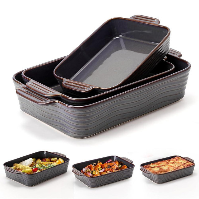 Ceramic Baking Dish Set of 3, Casserole Dishes for Oven, Square Porcelain Bakeware Set with Handles, Lasagna Baking Pan for Cooking, Perfect for Baking and Serving, Housewarming, Halloween, Thanksgiving, Christmas, New Year- Kiln-Transformed Purple