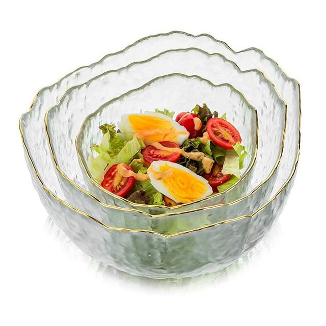 Glass Salad Bowl Set of 3 Transparent Serving Bowl Pyrex Prep Bowls All Purpose Serving Bowl Great for Soup Salad Popcorn Snack Fruit Pasta Oatmeal