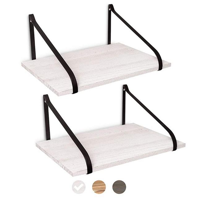 Floating Shelves by East World - Set of 2 Rustic Shelves Wall Mounted for Boho Decor, Country Rustic Wall Decor, Plant Shelf or Bookshelf (30lbs) White Wood Wall Shelf for Bedroom, Bathroom, Kitchen!