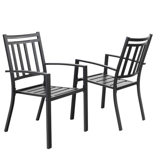 PHI VILLA Black Metal Patio Bistro Outdoor Dining Chairs Set of 2 Stackable Wrought Iron Chairs for Deck Garden Backyard Lawn