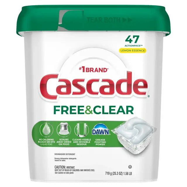 Cascade Free & Clear Action Pacs Dishwasher Detergent Tablets - Lemon Essence - 47ct