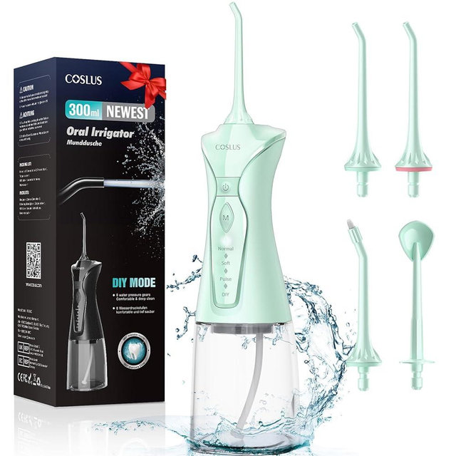 COSLUS Water Dental Flosser Pick for Teeth: 4 Modes Cordless Portable 300ML Larger Tank Water Teeth Cleaner IPX7 Waterproof Flossing Cleaning Picks for Home Travel FC5360