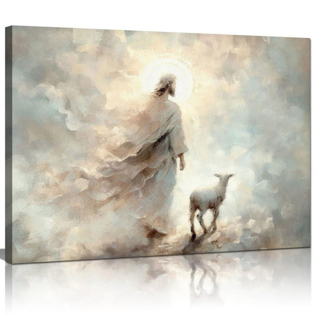 Yaasmolaa Jesus Wall Art Boho Jesus And Lamb Canvas Wall Art Scripture Wall Art Religious Wall Decor Christian Canvas Wall Art Prints Home Decor for Bathroom Living Room Kitchen Bedroom 16x12inch