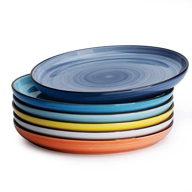 Sweese 165.002 Porcelain Round Dessert Salad Plates - 7.4 Inch - Set of 6, Hot Assorted Colors