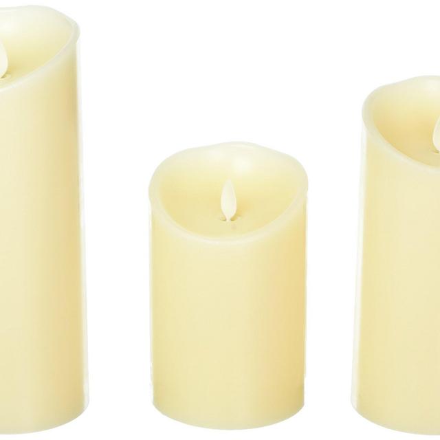 Luminara Flameless Candles Set of 3, (3" x 4", 3" x 6", 3" x 8"), Pillar, Unscented, Ivory, Real Wax, Moving Flame Effect, Remote Included