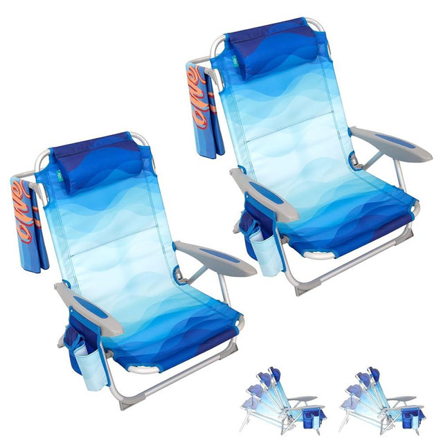 #WEJOY Folding Beach Chair for Adults, 4-Position Aluminum Lightweight Beach Chair, Low Sands Chairs with Shoulder Strap, Cup Holder and Padded Headrest, Supports 265lbs for Lawn