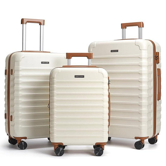 LIGHT FLIGHT Luggage Sets, 3 Piece Durable Suitcase Set with Spinner Wheels, 3 Pcs Hardside Lightweight luggage with TSA Lock, Large Checked Travel Suitcases, 20/24/28 Inch,White