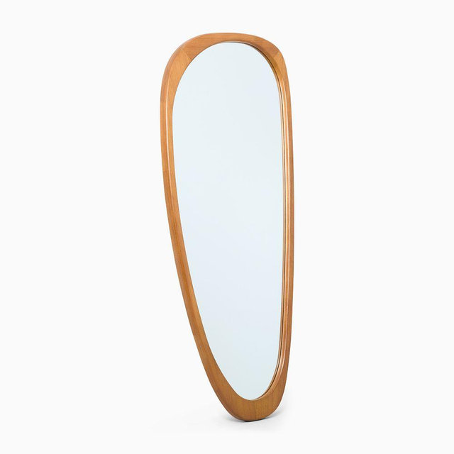 Mid-Century Asymmetrical Wood Floor Mirror, Acorn, 28.5"Wx66"H