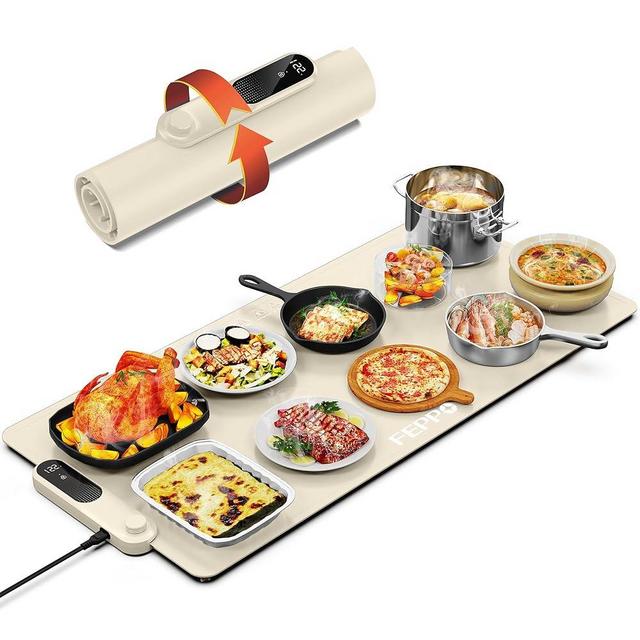 FEPPO Food Warming Mat, (XXL 35”x16”) Electric Warming Trays for Buffets Party, Fast Full-Surface Heating Mat for Food with 19 Level Adjustable Temperature and 6 Hours Timer, Roll Up Food Warmer
