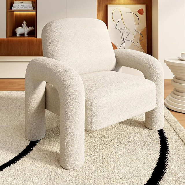 Dewhut Modern Sherpa Accent Chair, Teddy Upholstered Arm Single Sofa, Cozy Fluffy Reading Chair for Living Room, Bedrooms, Corner (Cream White)