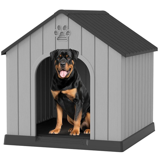 Bifanuo Large Dog House for Outdoor & Indoor, Waterproof Puppy Shelter with Air Vents & Elevated Floor, Easy Assemble Sturdy Dog Kennel for Large Dogs (Black, 36.2''L×38''W×38''H)