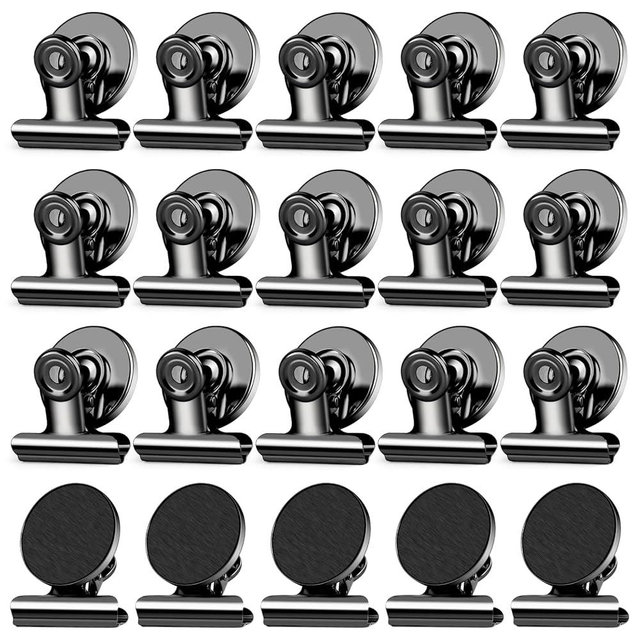 WUDIME 20 Pack Magnetic Clips, Fridge Magnets Refrigerator Magnets, Black Magnet Clips for Whiteboard, Clip Magnets for Photo Displays, Home, Office, Classroom