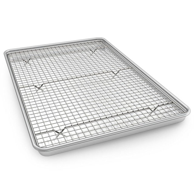 24 Inch Baking Sheet Pans with Rack Set, Natural Aluminum Cookie Sheet, Extra Large Commercial Quality Baking Sheet Pan Set, Warp Resistant Nonstick Thick Cookie Tray Pans for Baking, Roasting