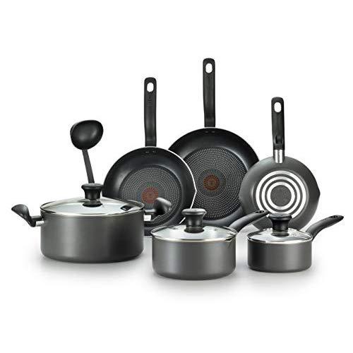 T-fal B208SA64 Initiatives Nonstick Inside and Out Dishwasher Safe Oven Safe Cookware Set, 10-Piece, Charcoal