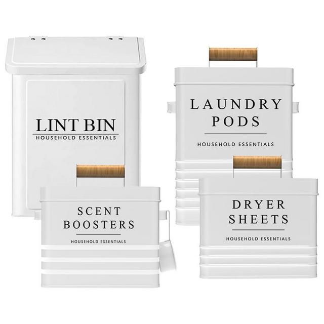 KOANEssentials All in ONE Amazing Deal. Laundry Pods Container with Dryer Sheets Holder, Scent Boosters Container and Magnetic Lint Bin