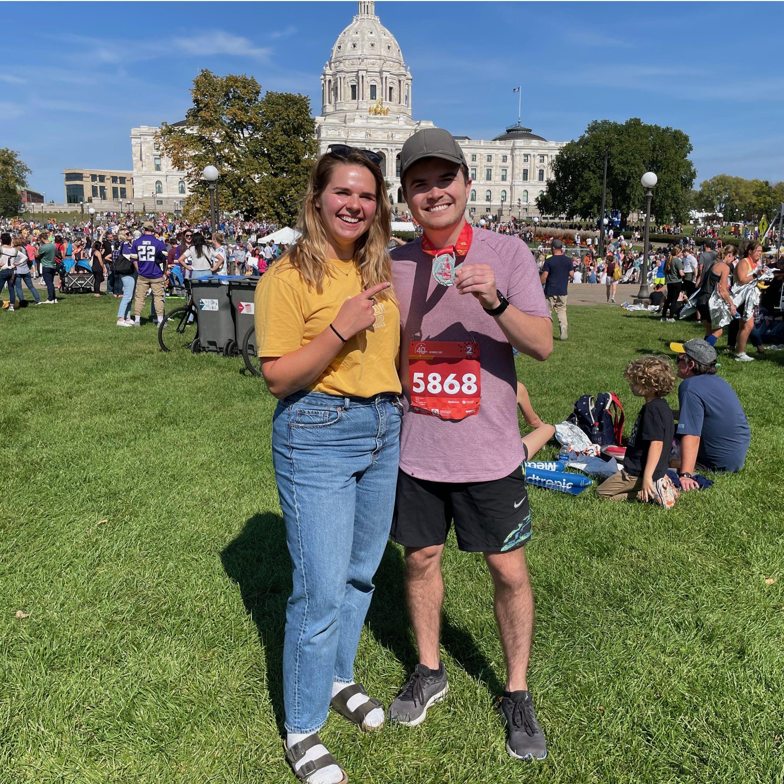 Bryan finishing the 2023 Twin Cities Marathon!