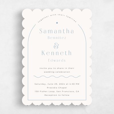 White Scalloped Wedding Invitation - Suzi Portrait